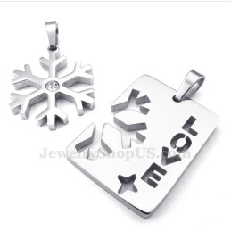 Zilveren Titanium Ketting Met Sneeuwvlokhanger (Gratis Ketting) (Één Paar)