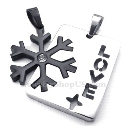Titanium Zwarte Sneeuwvlok Hanger Ketting (Gratis Ketting) (Één Paar)