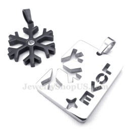 Titanium Zwarte Sneeuwvlok Hanger Ketting (Gratis Ketting) (Één Paar)
