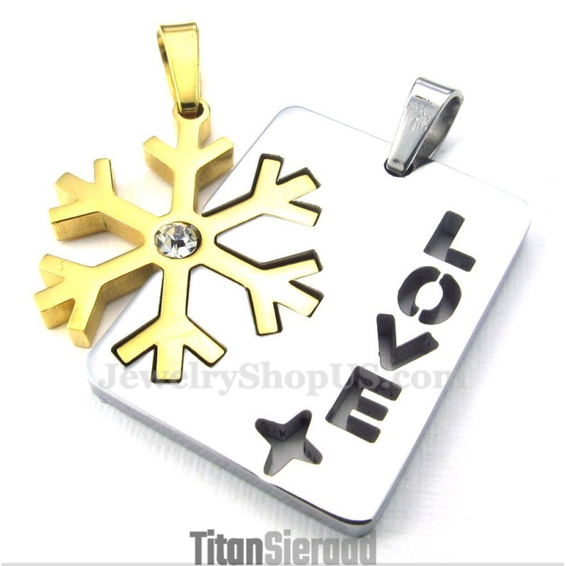 Titanium Gouden Sneeuwvlok Hanger Ketting Voor Koppels (Gratis Ketting) (Één Paar) Titanium Gouden Sneeuwvlok Hanger Ketting Voor Koppels (Gratis Ketting) (Één Paar)