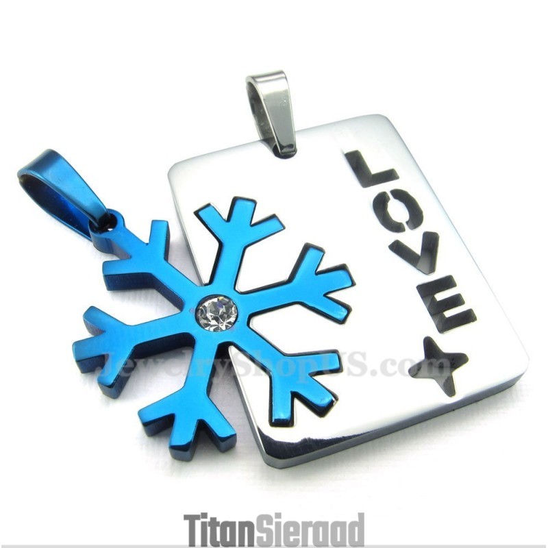 Titanium Koppels Blauwe Sneeuwvlok Hanger Ketting (Gratis Ketting) (Één Paar) Titanium Koppels Blauwe Sneeuwvlok Hanger Ketting (Gratis Ketting) (Één Paar)