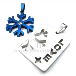 Titanium Koppels Blauwe Sneeuwvlok Hanger Ketting (Gratis Ketting) (Één Paar)