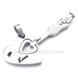 Titanium Zilveren Cupido Pijlharten Koppel Hanger Ketting (Gratis Ketting) (Één Paar)