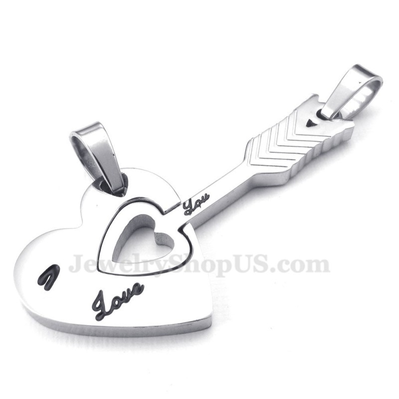 Titanium Zilveren Cupido Pijlharten Koppel Hanger Ketting (Gratis Ketting) (Één Paar) Titanium Zilveren Cupido Pijlharten Koppel Hanger Ketting (Gratis Ketting) (Één Paar)