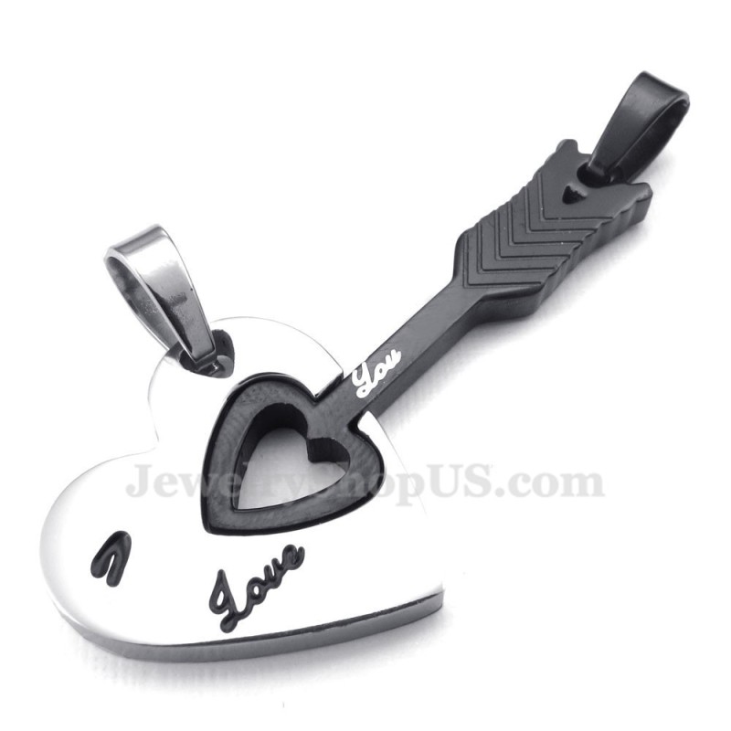 Titanium Zwarte Cupido Pijlharten Koppels Hanger Ketting (Gratis Ketting) (Één Paar) Titanium Zwarte Cupido Pijlharten Koppels Hanger Ketting (Gratis Ketting) (Één Paar)