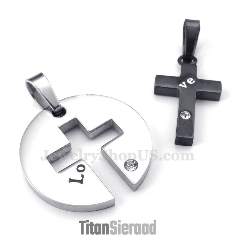 Titanium Zwarte Kruis Hanger Ketting (Gratis Ketting) (Één Paar) Titanium Zwarte Kruis Hanger Ketting (Gratis Ketting) (Één Paar)