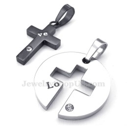Titanium Zwarte Kruis Hanger Ketting (Gratis Ketting) (Één Paar)