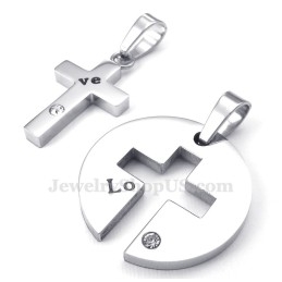 Titanium Zilveren Kruis Hanger Ketting (Gratis Ketting) (Één Paar)