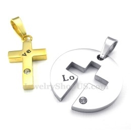 Titanium Gouden Kruishanger Ketting (Gratis Ketting) (Één Paar)