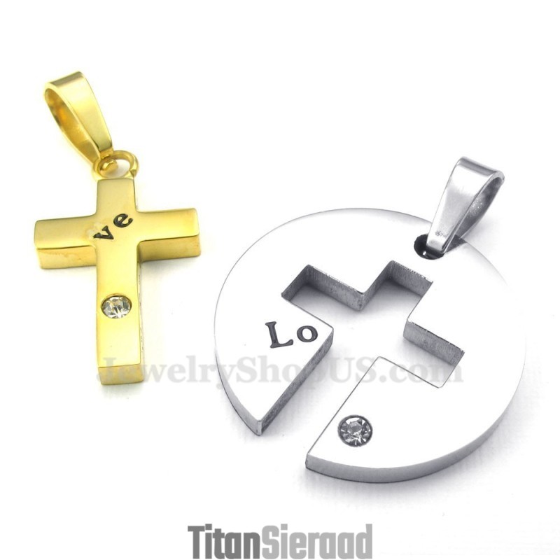Titanium Gouden Kruishanger Ketting (Gratis Ketting) (Één Paar) Titanium Gouden Kruishanger Ketting (Gratis Ketting) (Één Paar)