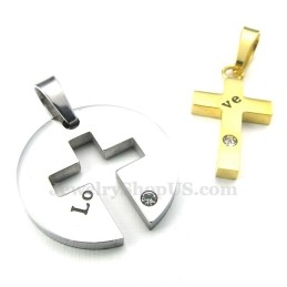 Titanium Gouden Kruishanger Ketting (Gratis Ketting) (Één Paar)
