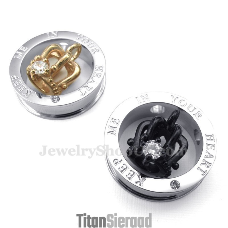 Titanium Imperial Crown Couples Hanger Ketting (Gratis Ketting) (Eén Paar)