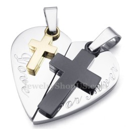 Titanium Dubbele Kruisvormige Hartvormige Hangerketting Voor Koppels (Gratis Ketting) (Één Paar)