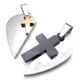 Titanium Dubbele Kruisvormige Hartvormige Hangerketting Voor Koppels (Gratis Ketting) (Één Paar)