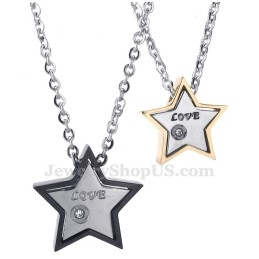 Titanium Vijfpuntige Ster Hanger Ketting Voor Koppels (Gratis Ketting) (Één Paar)