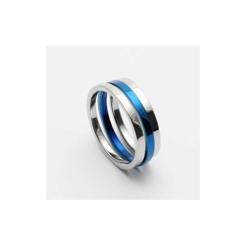Heren 6 Mm Blauwe En Zilveren Titanium Ring Heren 6 Mm Blauwe En Zilveren Titanium Ring