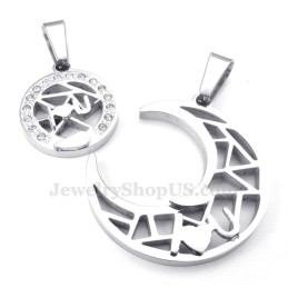 Titanium Zilveren Maan En Sterren Koppel Hanger Ketting (Gratis Ketting) (Één Paar)