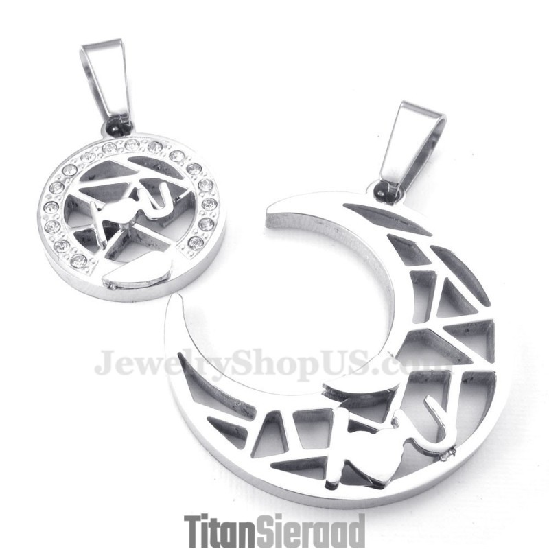 Titanium Zilveren Maan En Sterren Koppel Hanger Ketting (Gratis Ketting) (Één Paar) Titanium Zilveren Maan En Sterren Koppel Hanger Ketting (Gratis Ketting) (Één Paar)