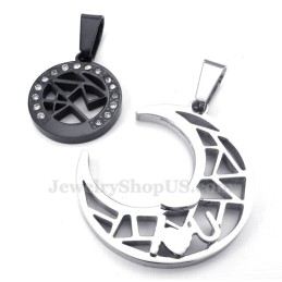 Titanium Maan En Sterren Koppels Hanger Ketting (Gratis Ketting) (Eén Paar)