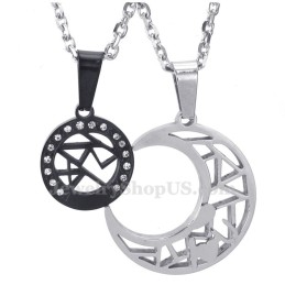Titanium Maan En Sterren Koppels Hanger Ketting (Gratis Ketting) (Eén Paar)