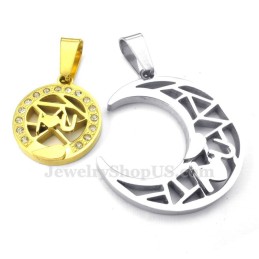 Titanium Gouden Maan En Sterren Koppel Hanger Ketting (Gratis Ketting) (Één Paar)