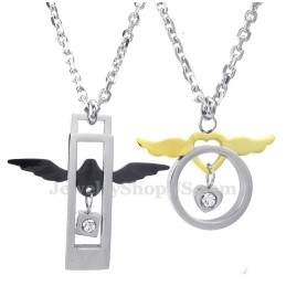Mode Titanium Vleugels Harten Koppels Hanger Ketting (Gratis Ketting) (Één Paar)