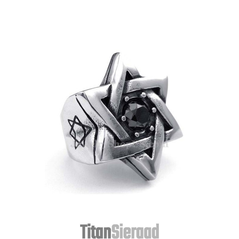 Titanium Gelukssterring Met Zwarte Zirkoon