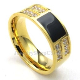 Gouden Titanium Ring Met Witte Zirkoon