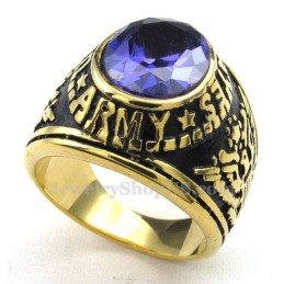 Gouden Titanium Ring Met Blauwe Zirkoon