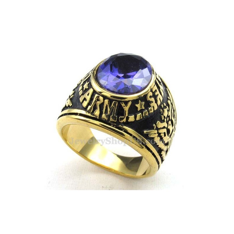 Gouden Titanium Ring Met Blauwe Zirkoon