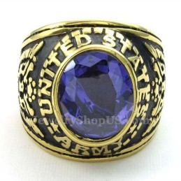 Gouden Titanium Ring Met Blauwe Zirkoon