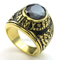 Gouden Titanium Ring Met Zwarte Zirkoon