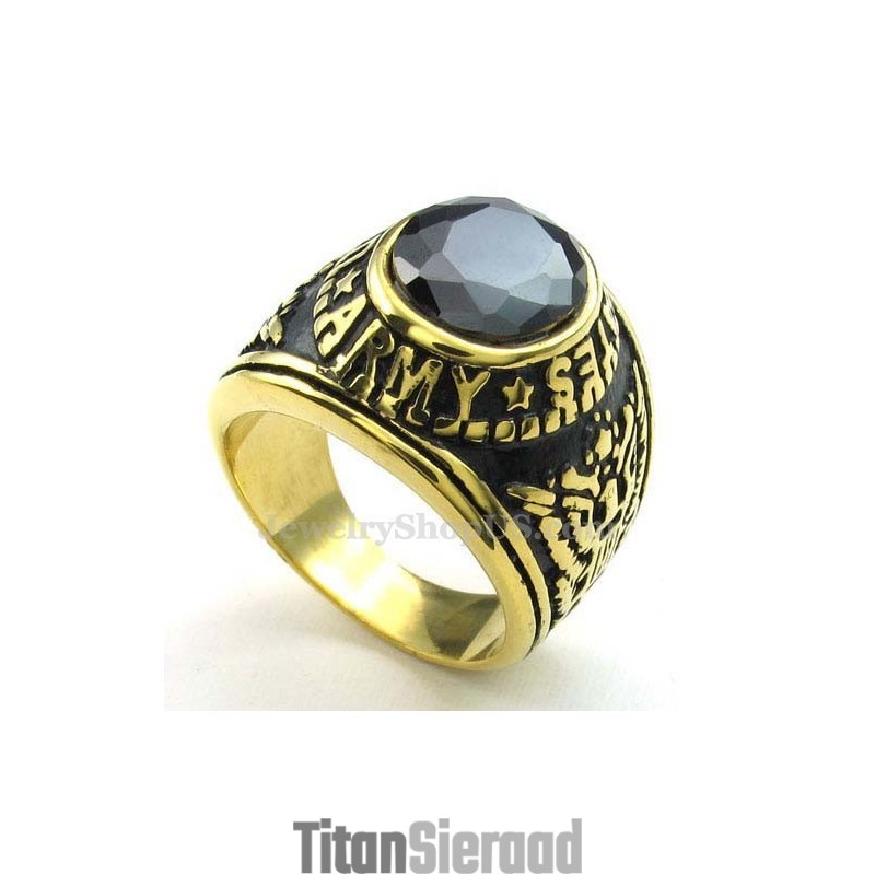Gouden Titanium Ring Met Zwarte Zirkoon Gouden Titanium Ring Met Zwarte Zirkoon