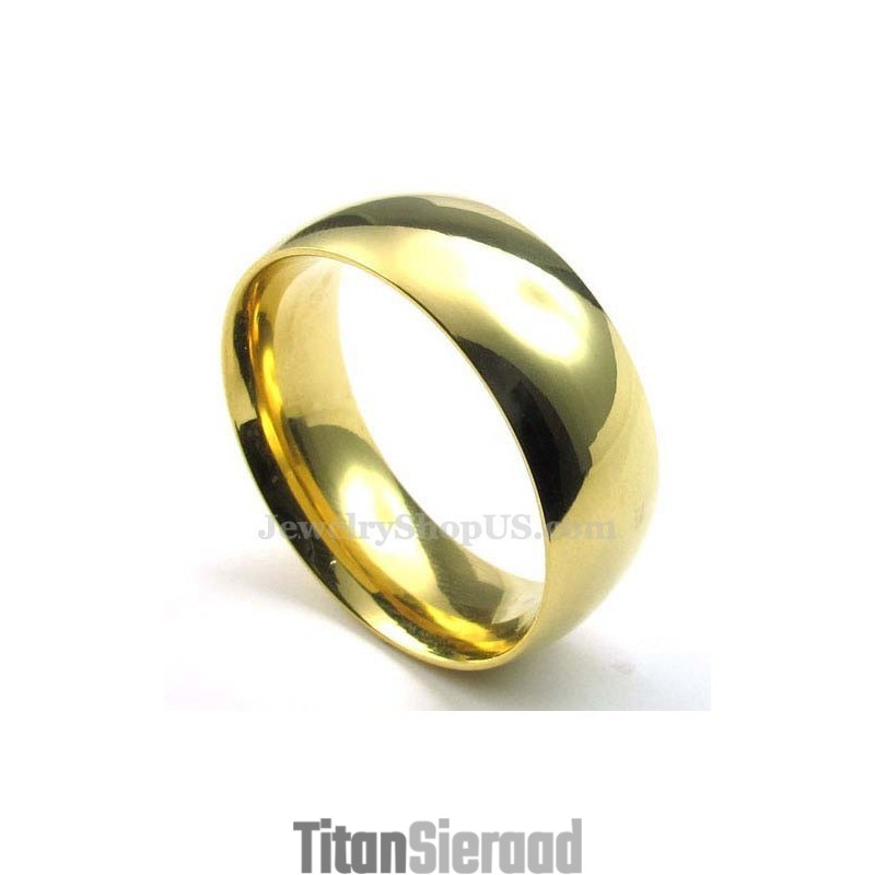 8 Mm Gouden Titanium Ronde Ring 8 Mm Gouden Titanium Ronde Ring