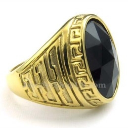 Heren Gouden Titanium Ring Met Zwarte Zirkoon