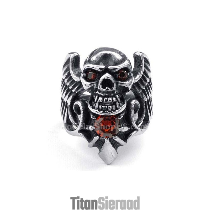 Titanium Schedelvleugelring Met Rode Zirkoon