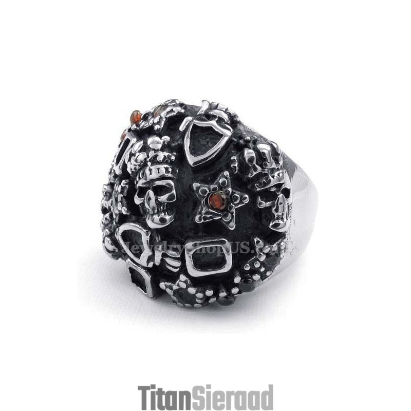 Titanium Schedelring Met Rode Zirkoon Titanium Schedelring Met Rode Zirkoon