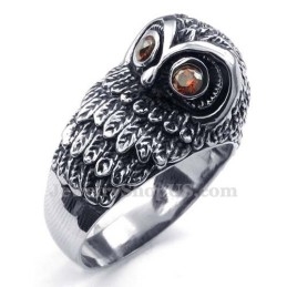 Titanium Uilenring Met Rode Zirkonia Ogen