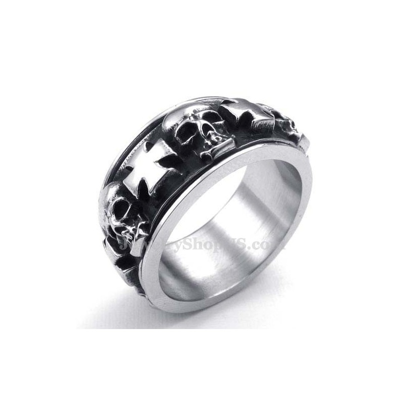 Titanium Ronde Kruis Schedel Ring