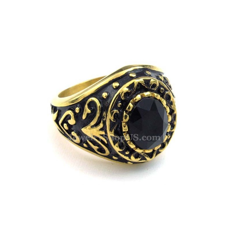 Gouden Titanium Ring Met Zwarte Zirkoon Gouden Titanium Ring Met Zwarte Zirkoon