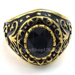 Gouden Titanium Ring Met Zwarte Zirkoon