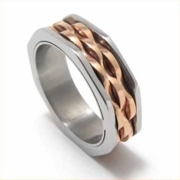 7 Mm Unisex Golven Titanium En Gouden Ring
