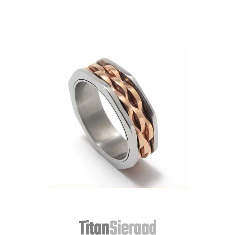 7 Mm Unisex Golven Titanium En Gouden Ring