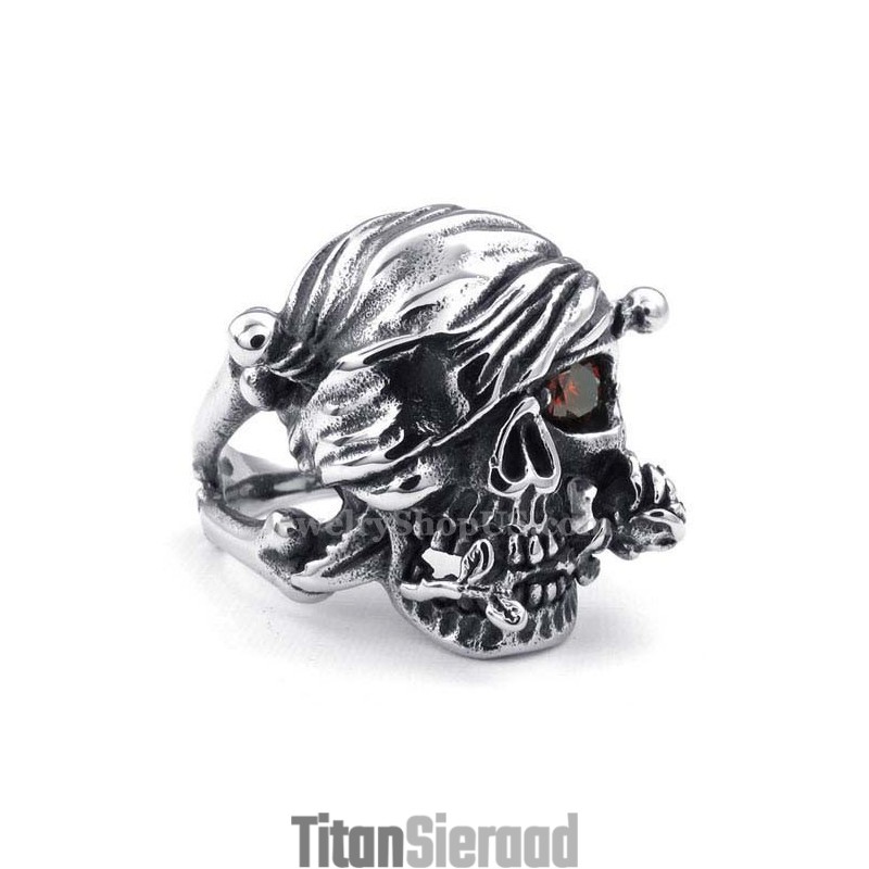 Titanium Schedelring Met Rood Zirkoonoog Titanium Schedelring Met Rood Zirkoonoog