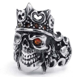 Titanium Imperial Crown Skull Ring Met Rode Zirkoon