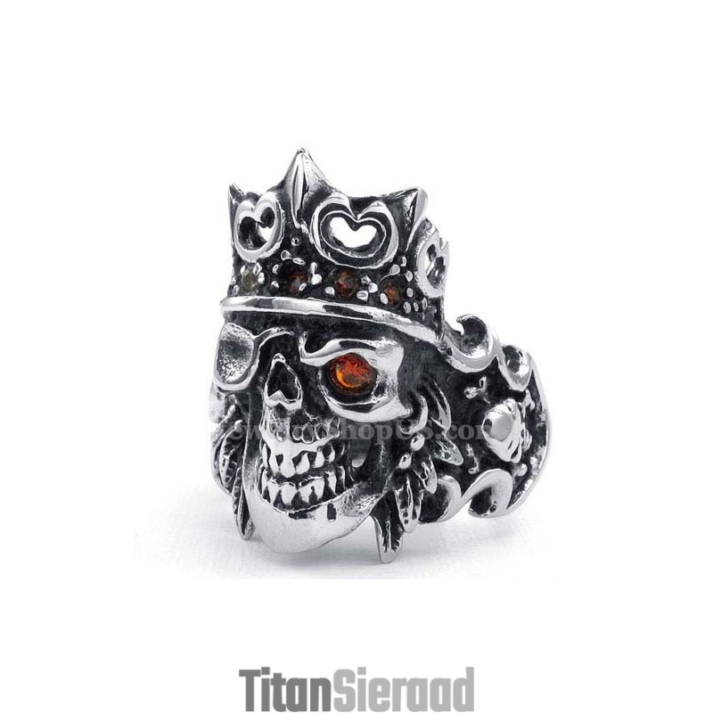 Titanium Imperial Crown Skull Ring Met Rode Zirkoon Titanium Imperial Crown Skull Ring Met Rode Zirkoon