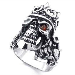 Titanium Imperial Crown Skull Ring Met Rode Zirkoon