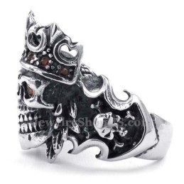 Titanium Imperial Crown Skull Ring Met Rode Zirkoon