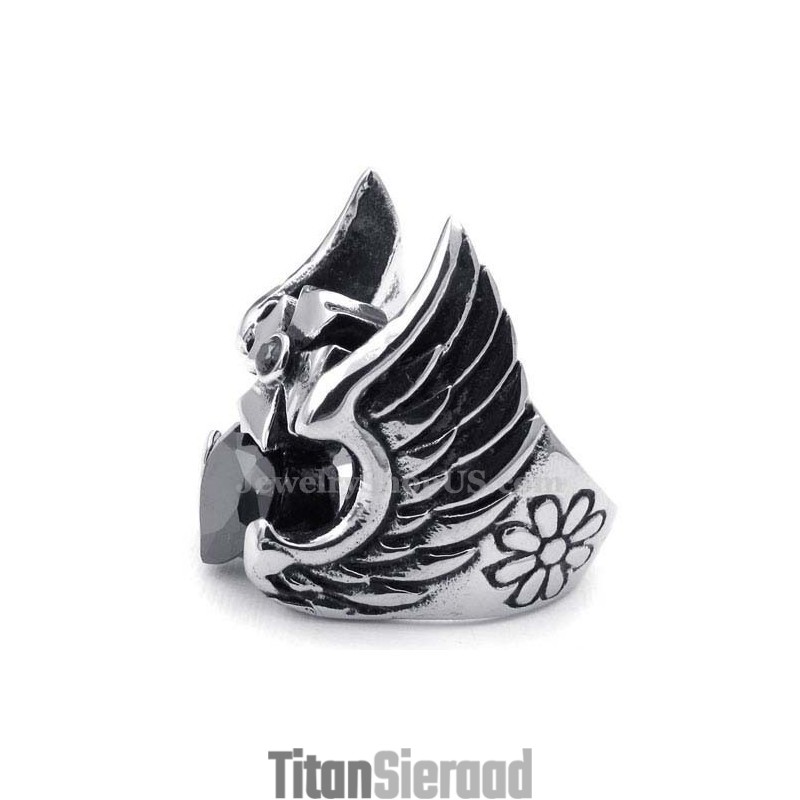 Titanium Kruisveerring Met Zwarte Zirkoon