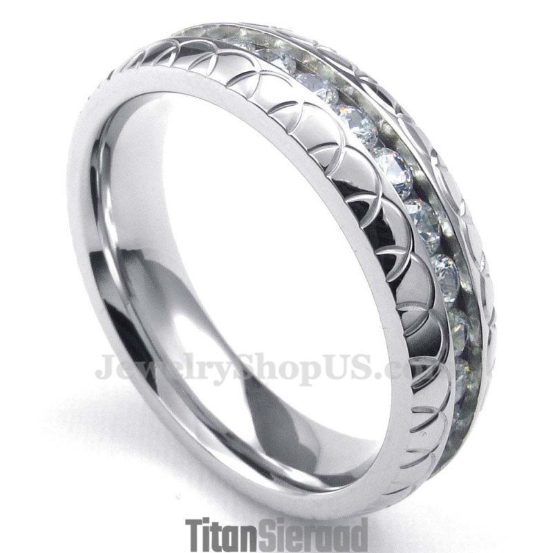 Titanium Ronde Ring Met Witte Zirkoon Titanium Ronde Ring Met Witte Zirkoon